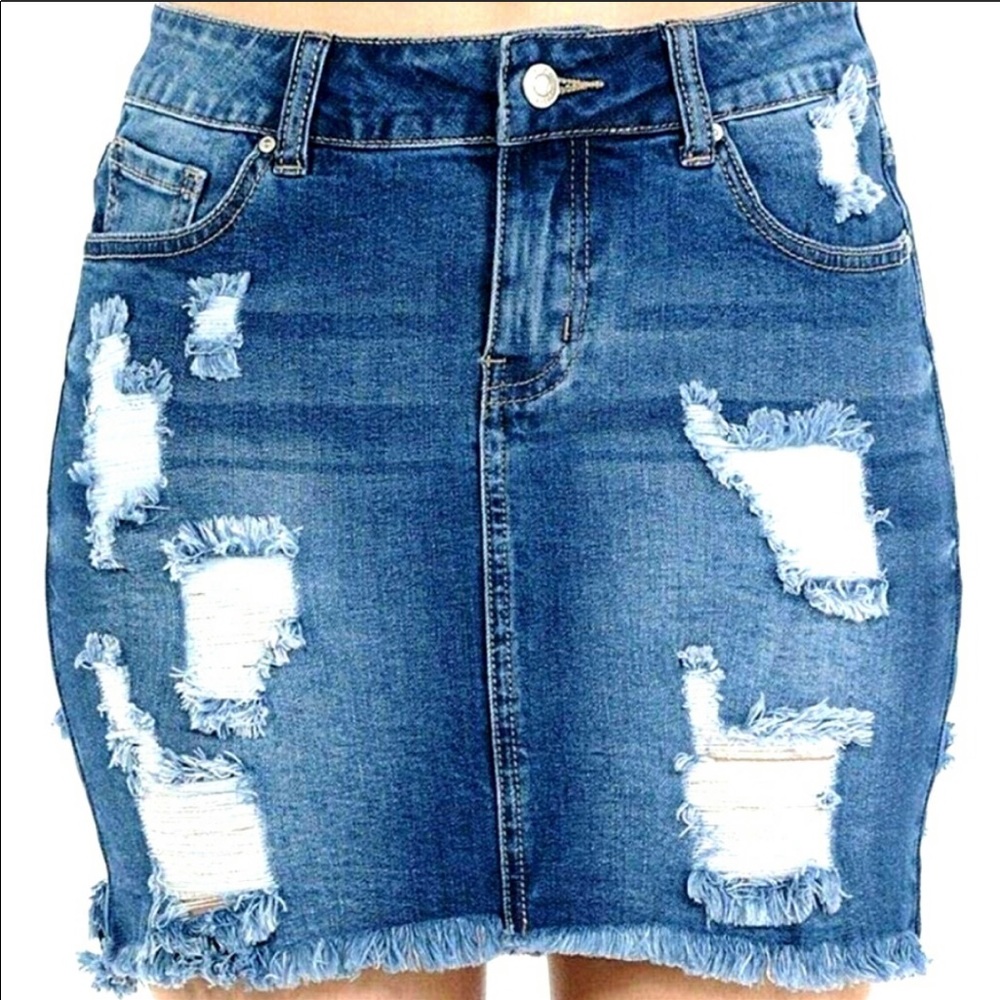 Wax Jeans Distressed Denim Mini Skirt Size Lg